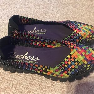 Skechers Rainbow Weave Memory Foam SN22670 Womens Slip On Walking Shoes